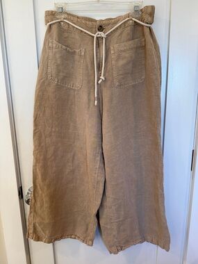 C&C California Wide Leg Drawstring Linen Pants in Light Brown